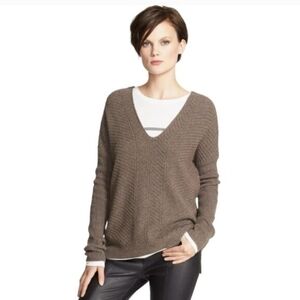 Vince Sweater Double V Neck Chevron Wool Cashmere Knit